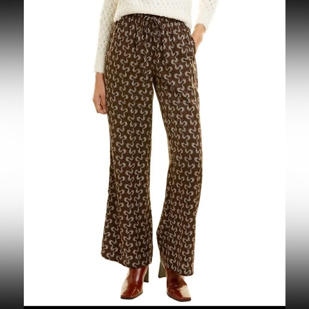 Rebecca Taylor Chantilly Silk-Blend Pant Women's Size Medium M Brown Wide Leg
